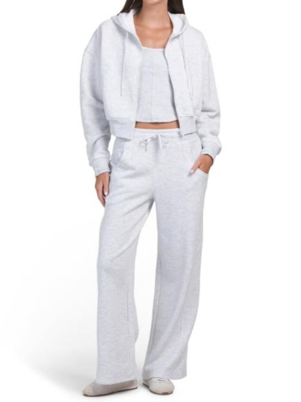 YOGALICIOUS 3pc Baby Fleece Hoodie Corset Tank Top And Wide Leg Pants Set